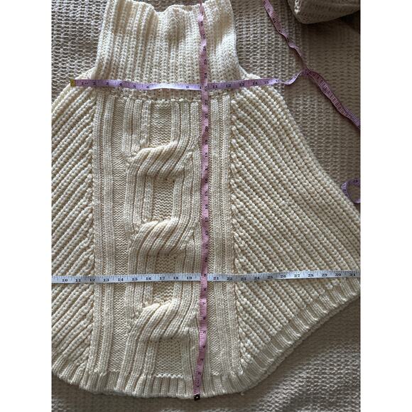 SAOL Ireland Cream Cable Knit Turtleneck Wool Poncho Cape Fisherman - Picture 3 of 6